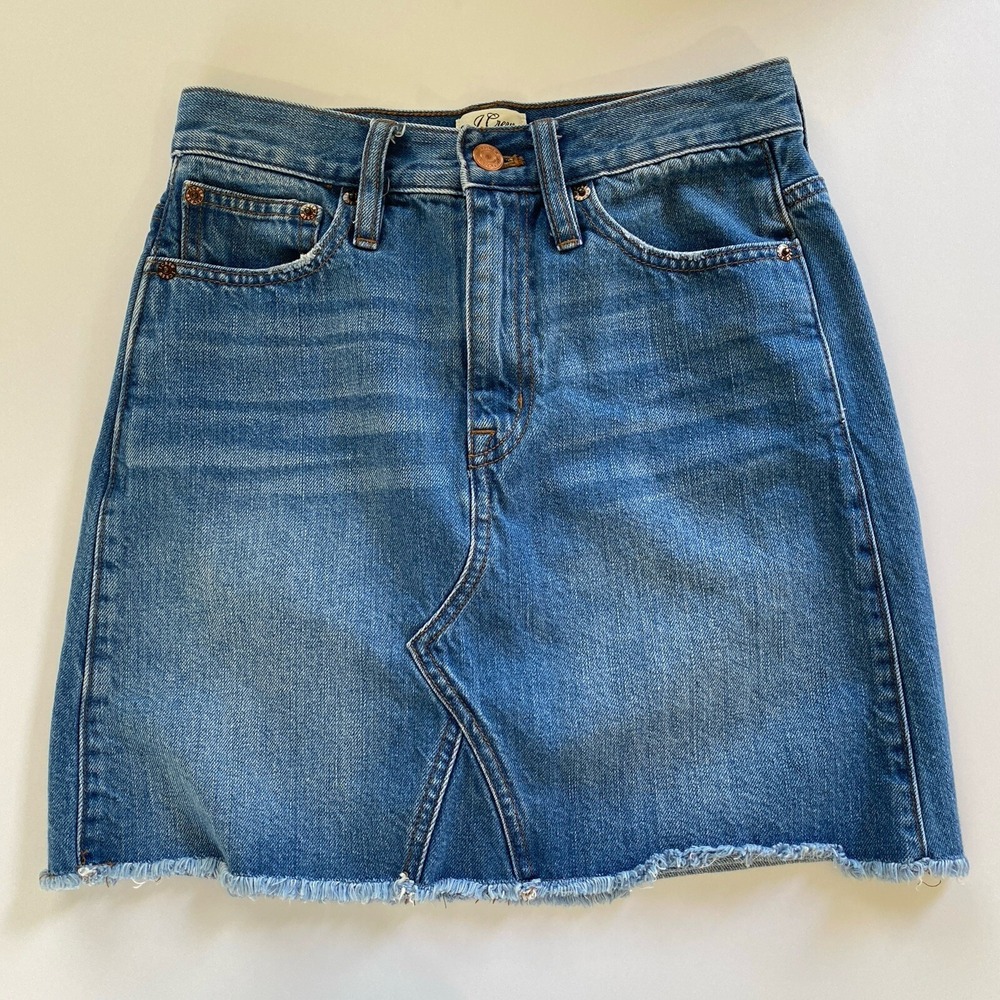 J.Crew Denim‎ Womens Blue Mini Skirt Preppy Raw Hem Size 24 Sustainable Boho